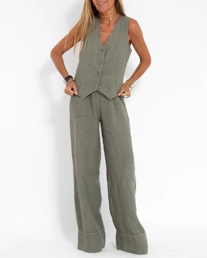 MELIA - Set di gilet senza maniche e pantaloni a gamba larga di grande eleganza