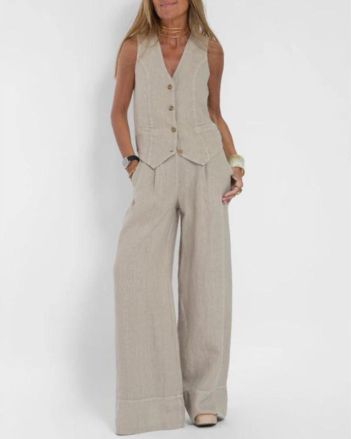 MELIA - Set di gilet senza maniche e pantaloni a gamba larga di grande eleganza