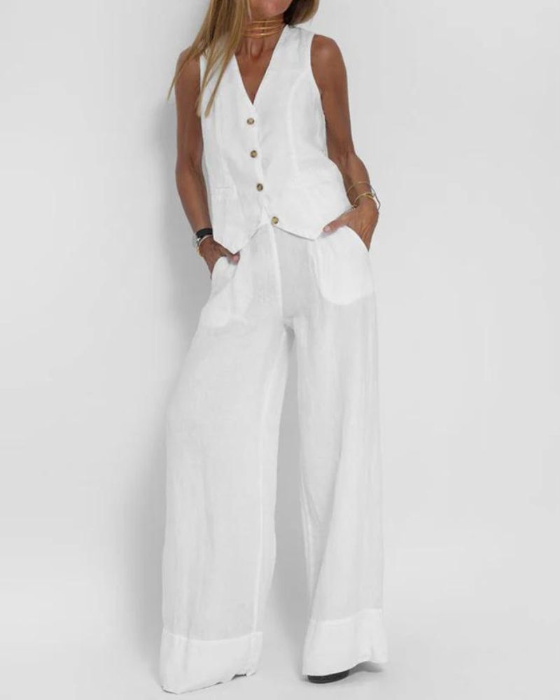 MELIA - Set di gilet senza maniche e pantaloni a gamba larga di grande eleganza