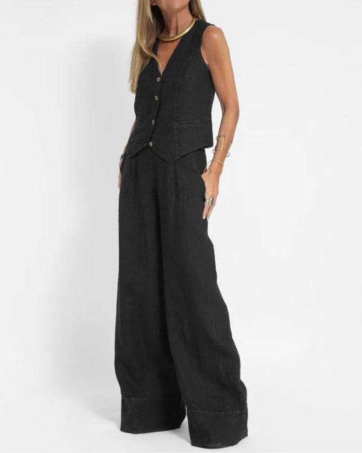 MELIA - Set di gilet senza maniche e pantaloni a gamba larga di grande eleganza