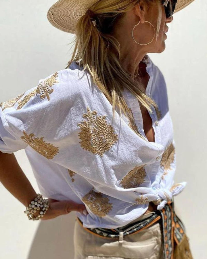 SALMA - Camicia casual ricamata in cotone e lino