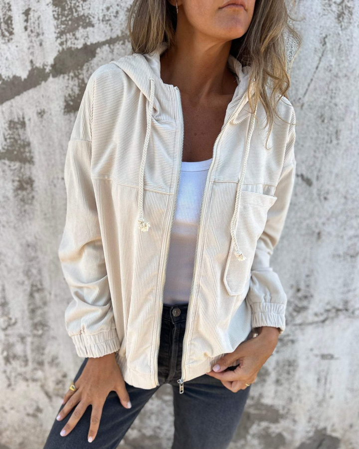 DANNA - Giacca con zip e cappuccio in velluto a coste