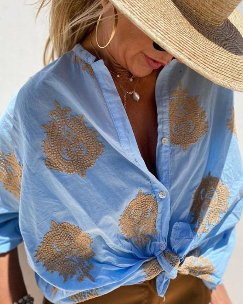 SALMA - Camicia casual ricamata in cotone e lino