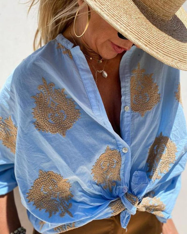 SALMA - Camicia casual ricamata in cotone e lino