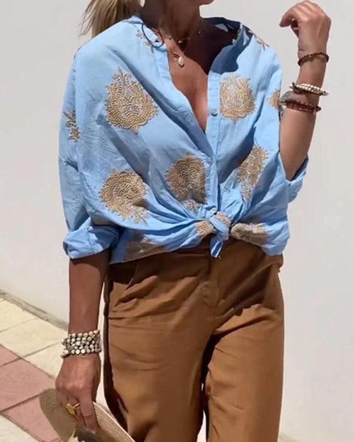 SALMA - Camicia casual ricamata in cotone e lino