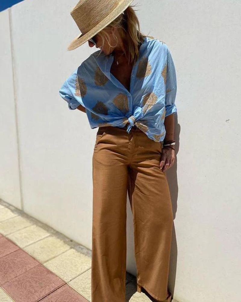 SALMA - Camicia casual ricamata in cotone e lino