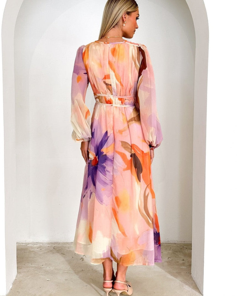 BARONA - Maxi abito chic a maniche lunghe multicolore