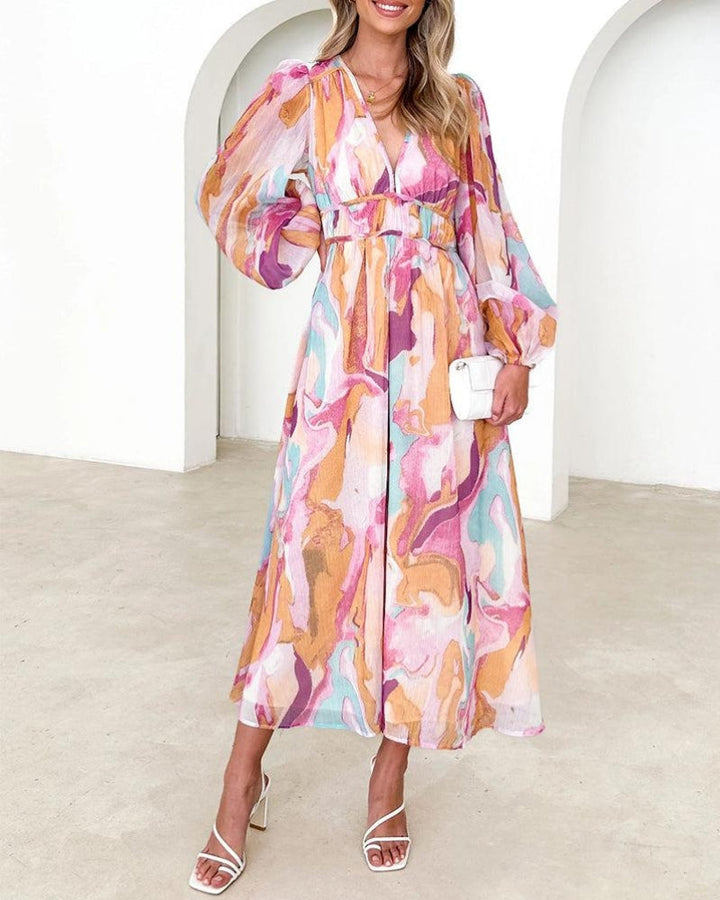 BARONA - Maxi abito chic a maniche lunghe multicolore