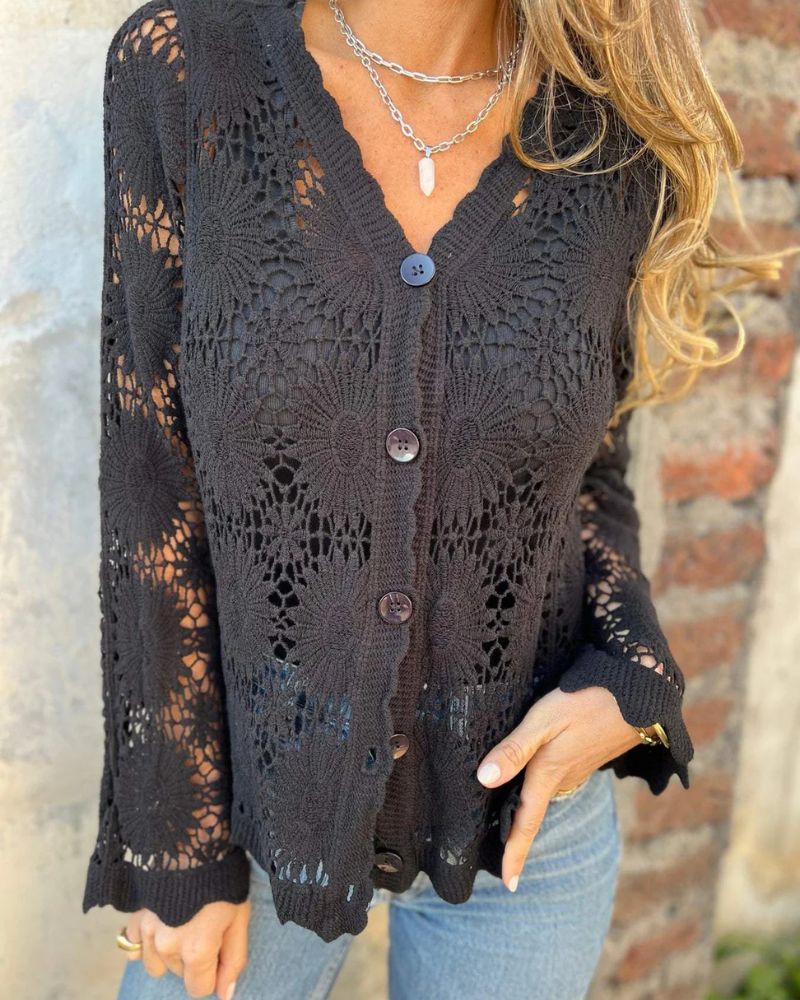 NALIE - Cardigan con bottoni in pizzo all'uncinetto