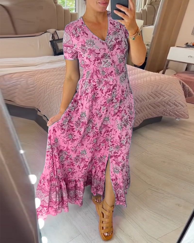 LISIA - ABITO CON SCOLLO A V E STAMPA FLOREALE