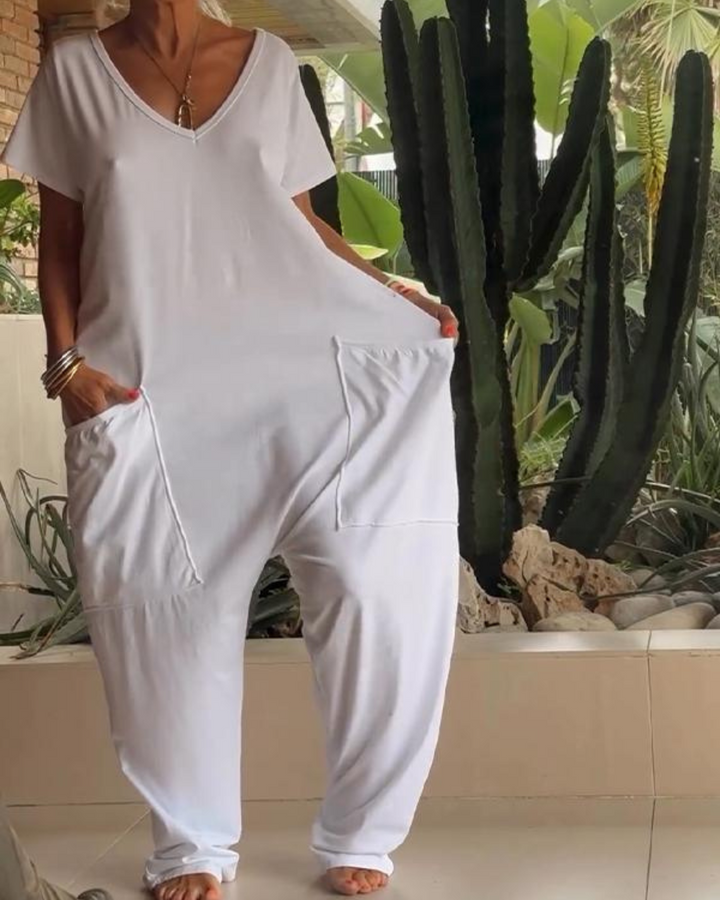 MAIRE - Tuta casual con scollo a V e tinta unita