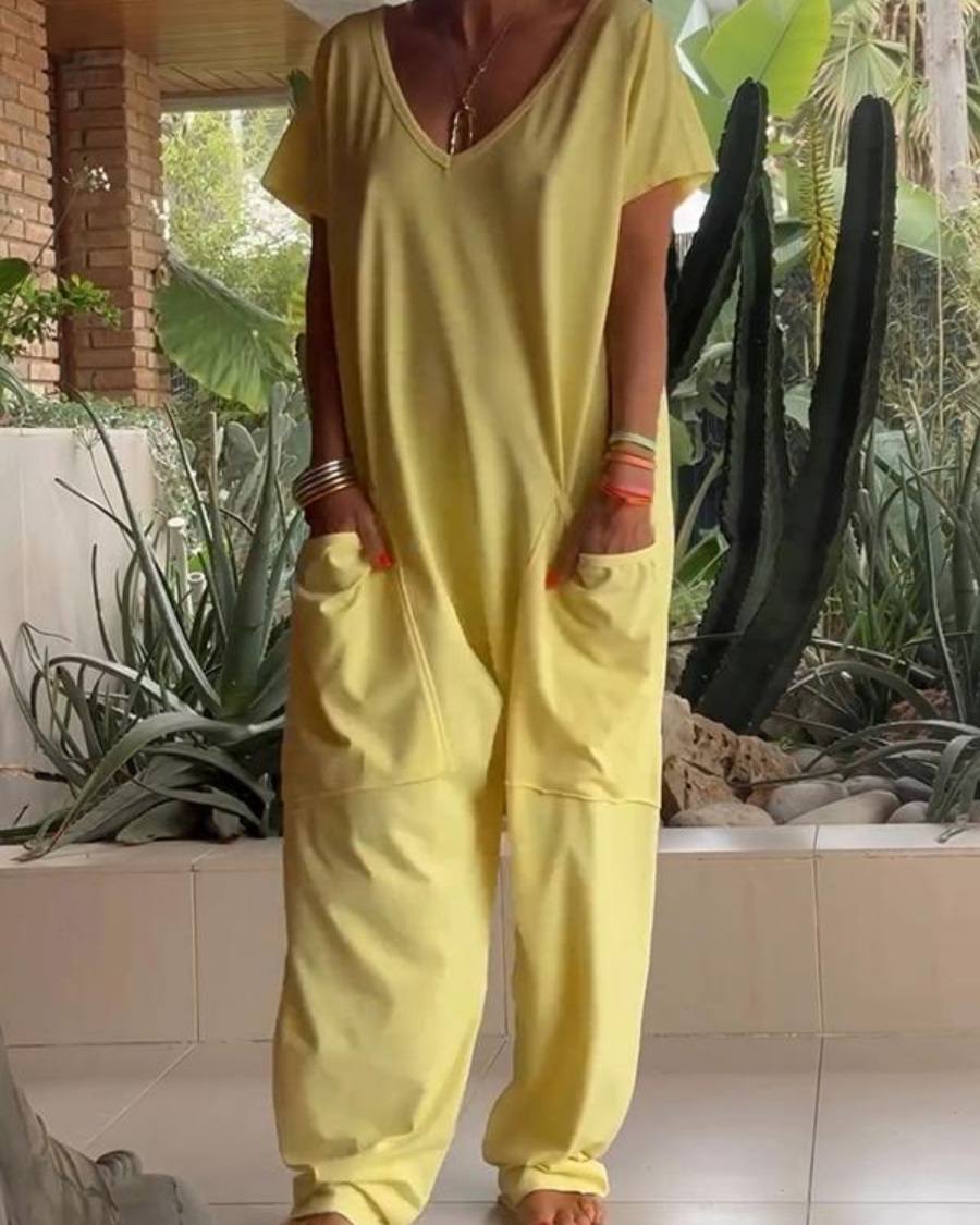 MAIRE - Tuta casual con scollo a V e tinta unita