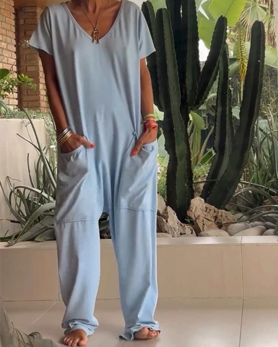 MAIRE - Tuta casual con scollo a V e tinta unita
