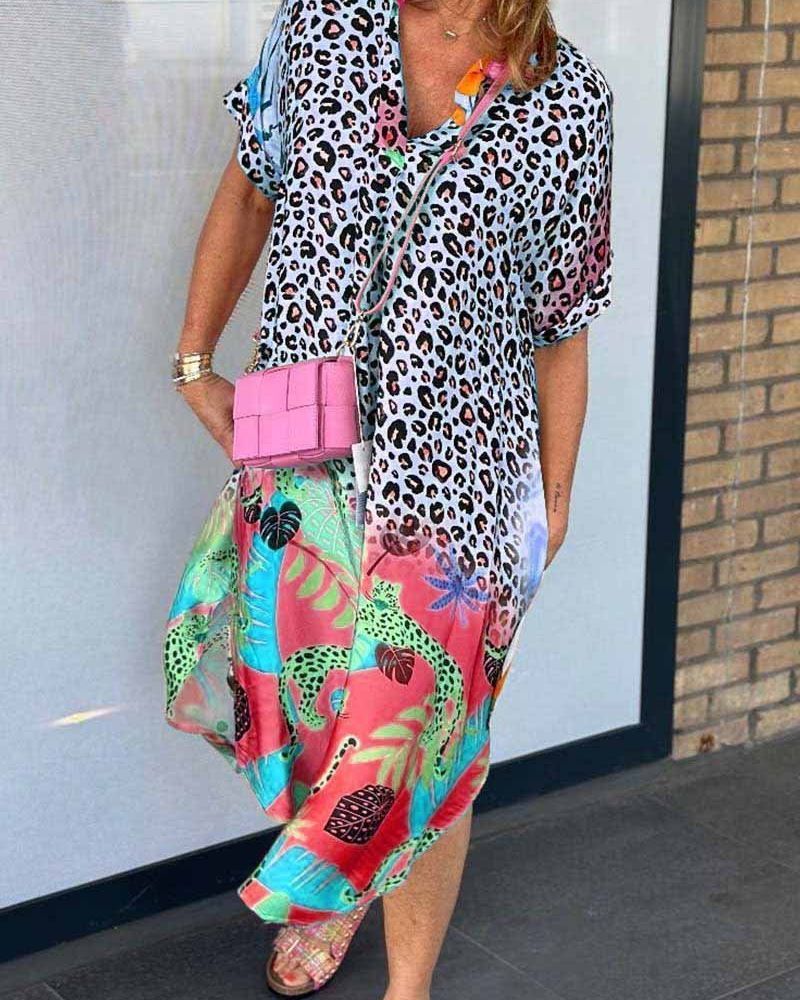 ANNE - ABITO CASUAL CON STAMPA LEOPARDATA E MANICHE CORTE