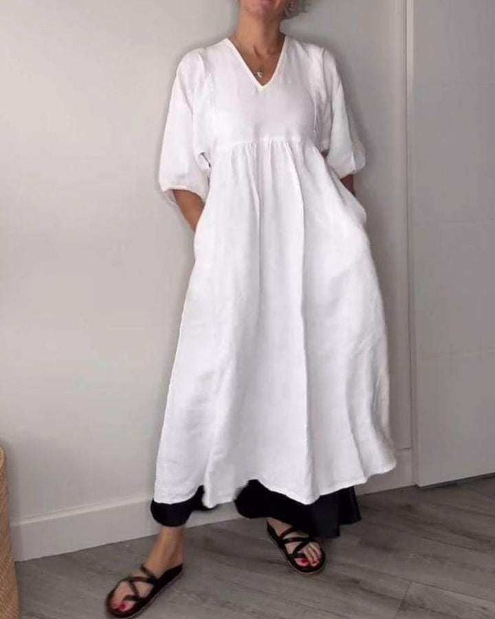 ELAENE - Maxi abito con scollo a V dall'eleganza rilassata
