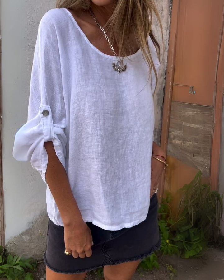 PERERENAN - Camicia girocollo in cotone e lino