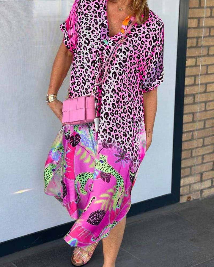 ANNE - ABITO CASUAL CON STAMPA LEOPARDATA E MANICHE CORTE