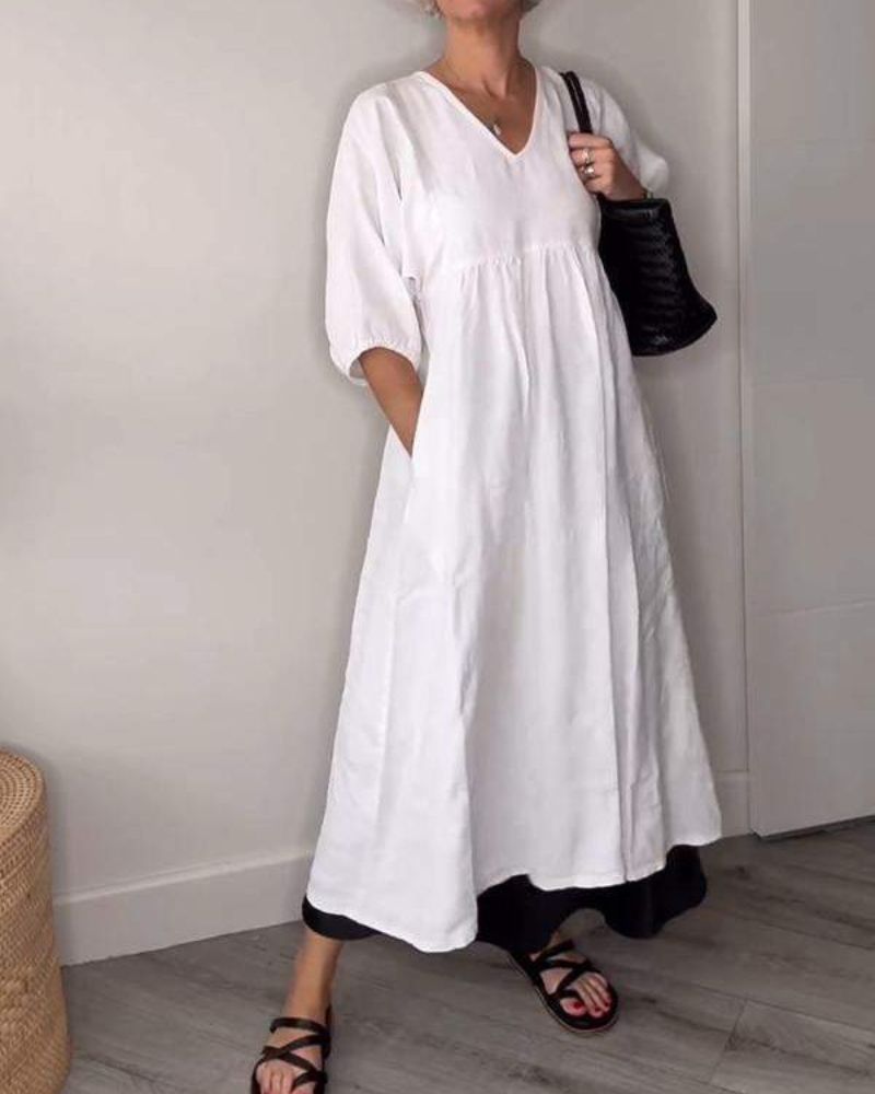 ELAENE - Maxi abito con scollo a V dall'eleganza rilassata