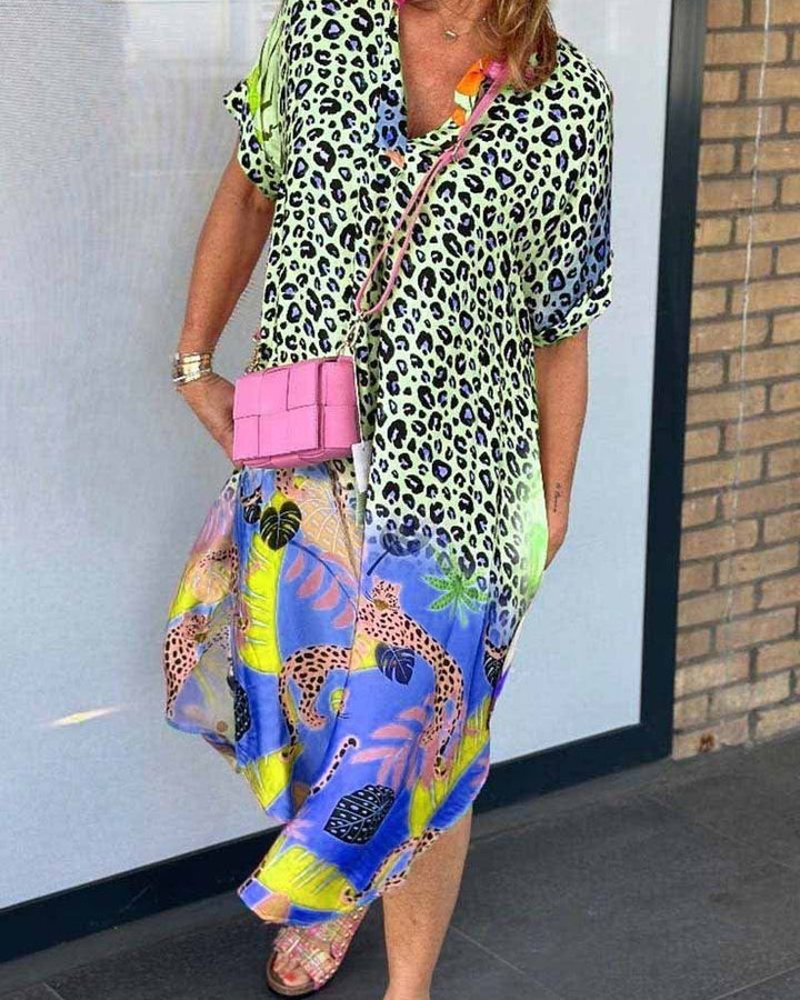 ANNE - ABITO CASUAL CON STAMPA LEOPARDATA E MANICHE CORTE