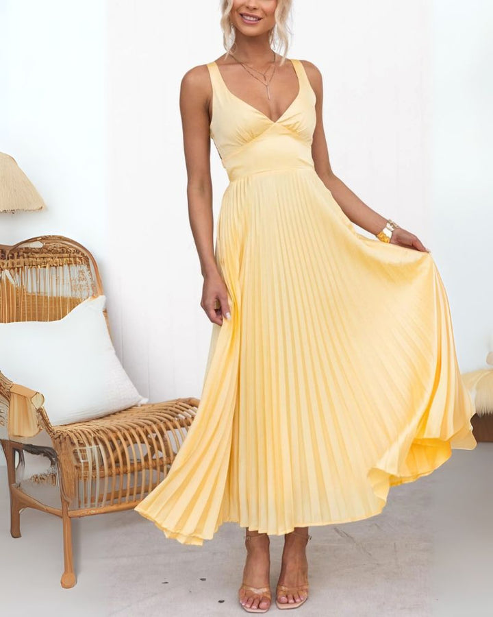 ABIAN - Maxi abito plissettato con scollo a V