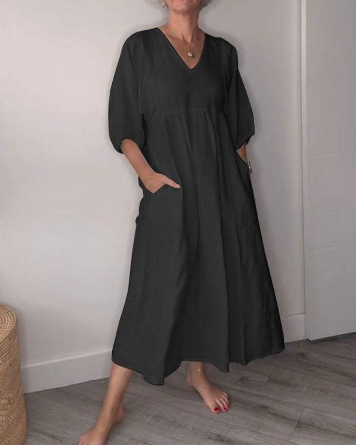 ELAENE - Maxi abito con scollo a V dall'eleganza rilassata