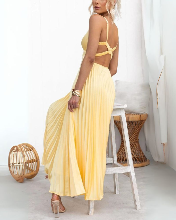ABIAN - Maxi abito plissettato con scollo a V