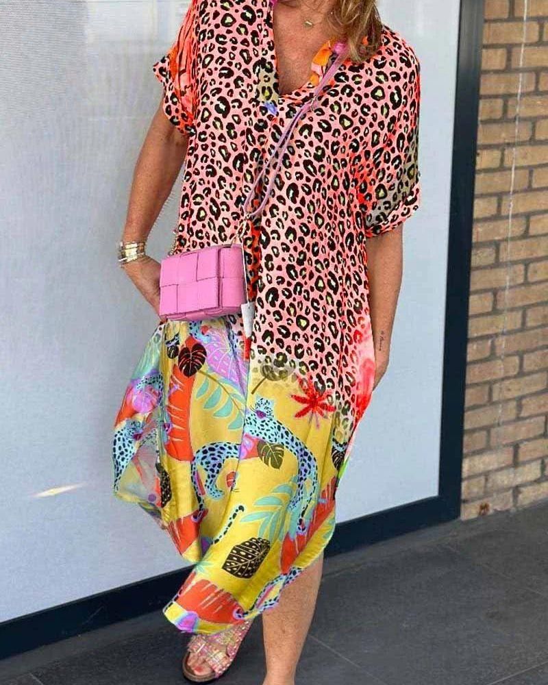 ANNE - ABITO CASUAL CON STAMPA LEOPARDATA E MANICHE CORTE