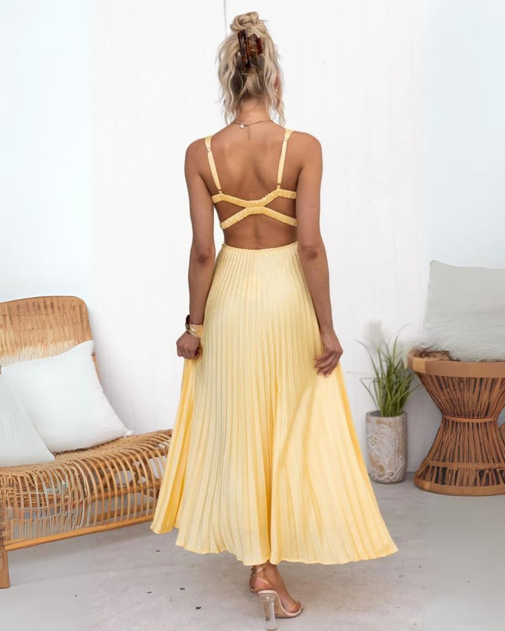 ABIAN - Maxi abito plissettato con scollo a V