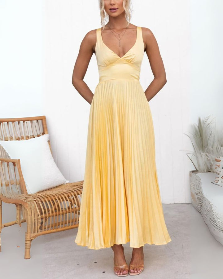 ABIAN - Maxi abito plissettato con scollo a V