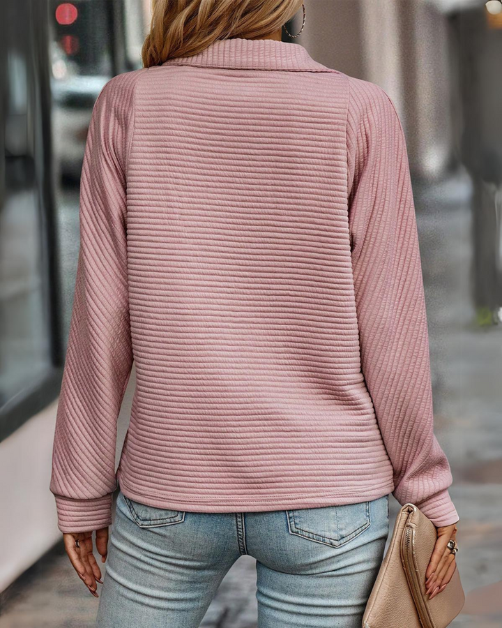 VILA - Gerippte Textur Sweatshirt mit Viertelreißverschluss