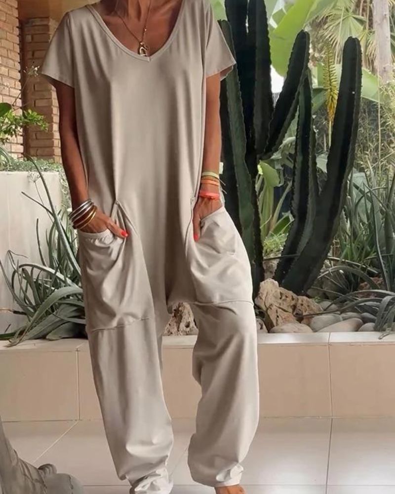 MAIRE - Tuta casual con scollo a V e tinta unita