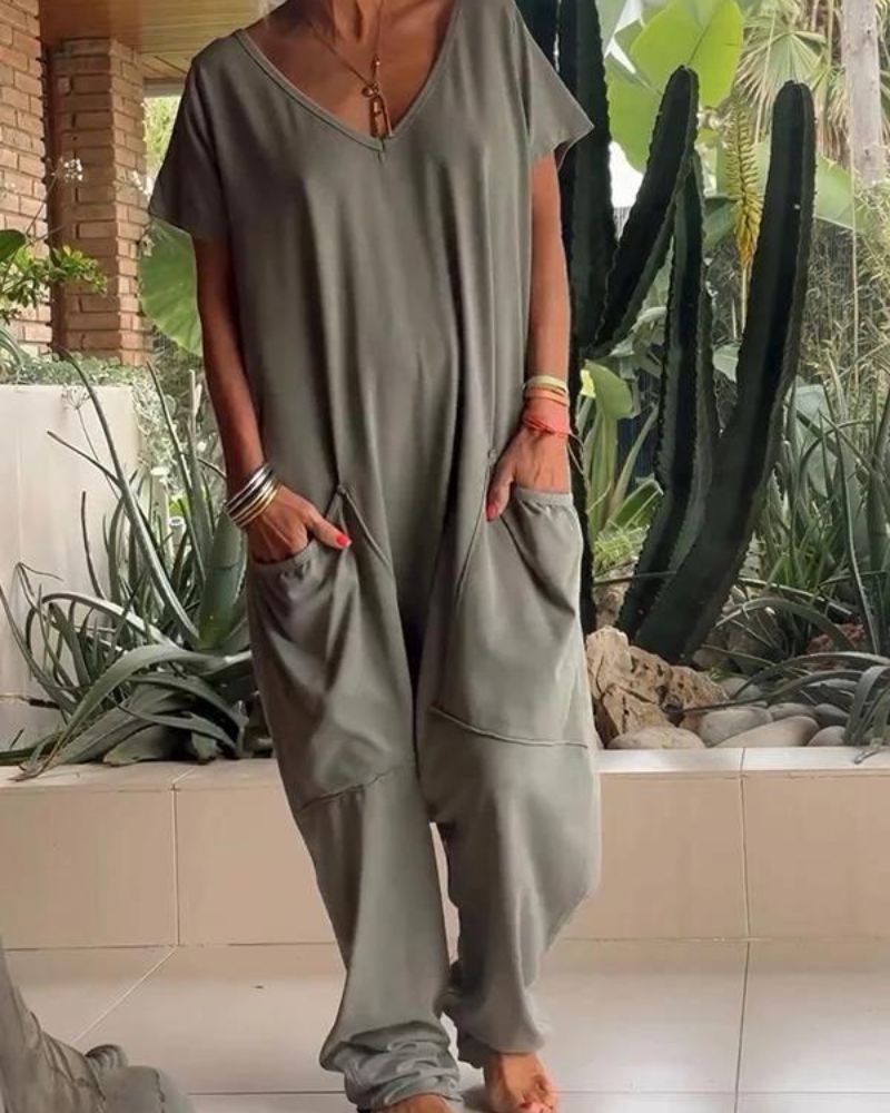 MAIRE - Tuta casual con scollo a V e tinta unita