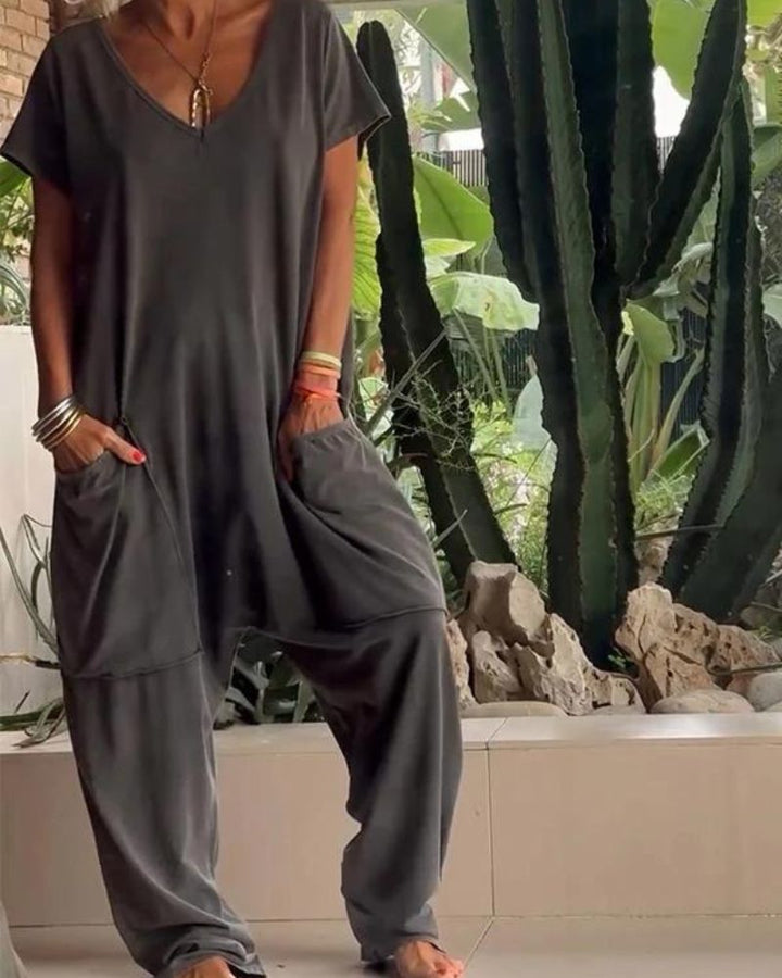 MAIRE - Tuta casual con scollo a V e tinta unita