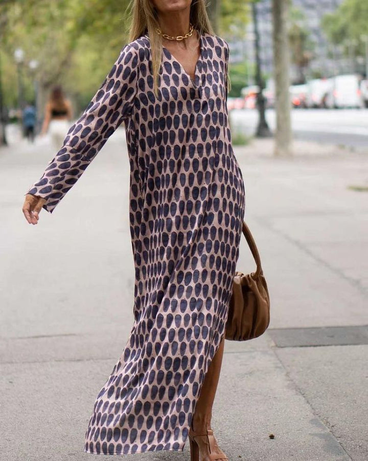 SOIRA - Maxi abito elegante con stampa ovale