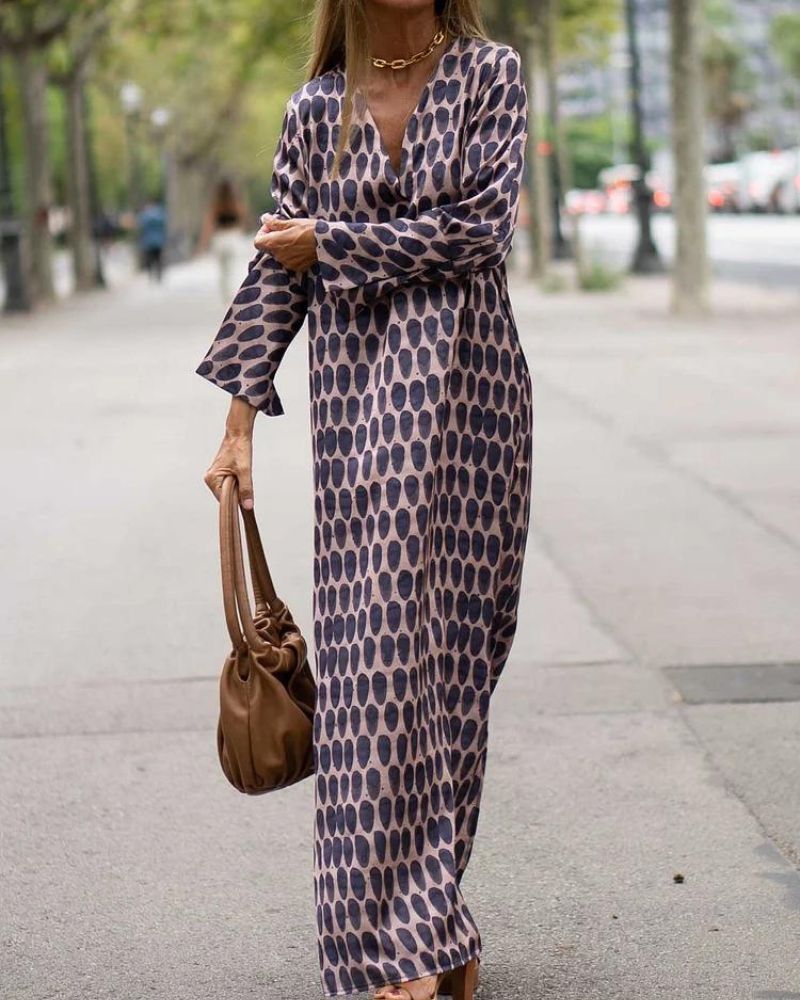 SOIRA - Maxi abito elegante con stampa ovale