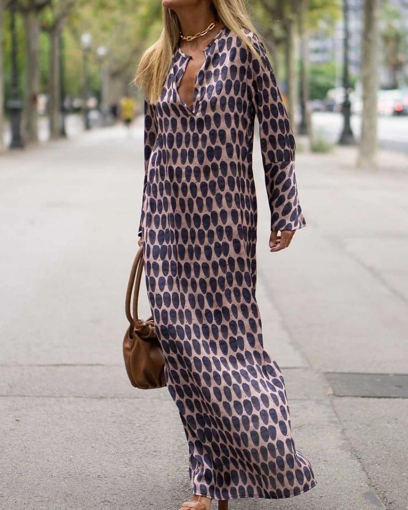 SOIRA - Maxi abito elegante con stampa ovale