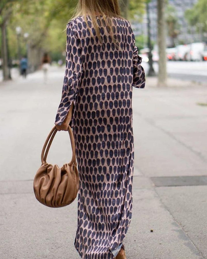 SOIRA - Maxi abito elegante con stampa ovale