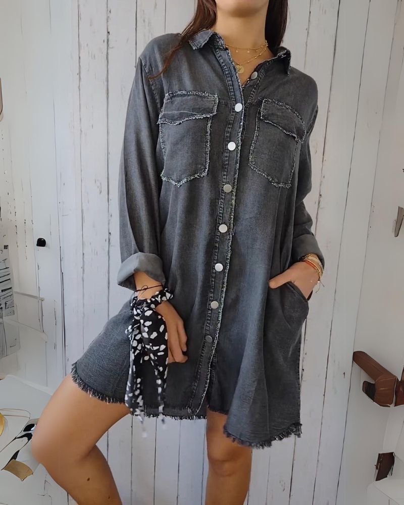 ELSSIA - Comoda giacca camicia in denim