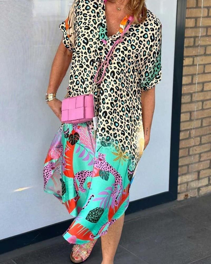 ANNE - ABITO CASUAL CON STAMPA LEOPARDATA E MANICHE CORTE