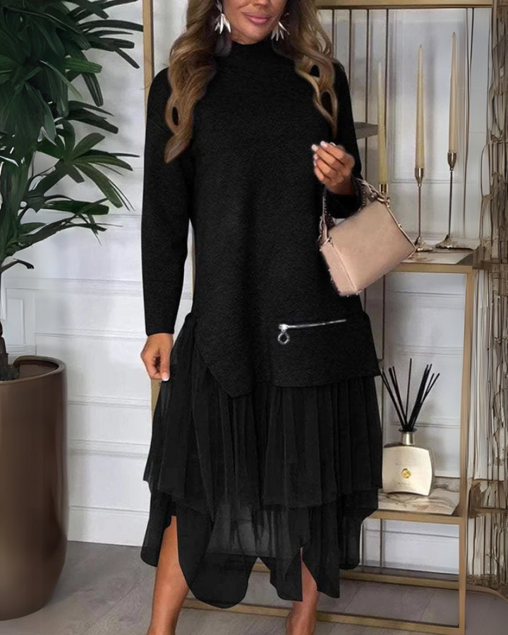 TAYLOR - SET DOLCEVITA IN MAGLIA CON ZIP E GONNA ELASTICA LARGA