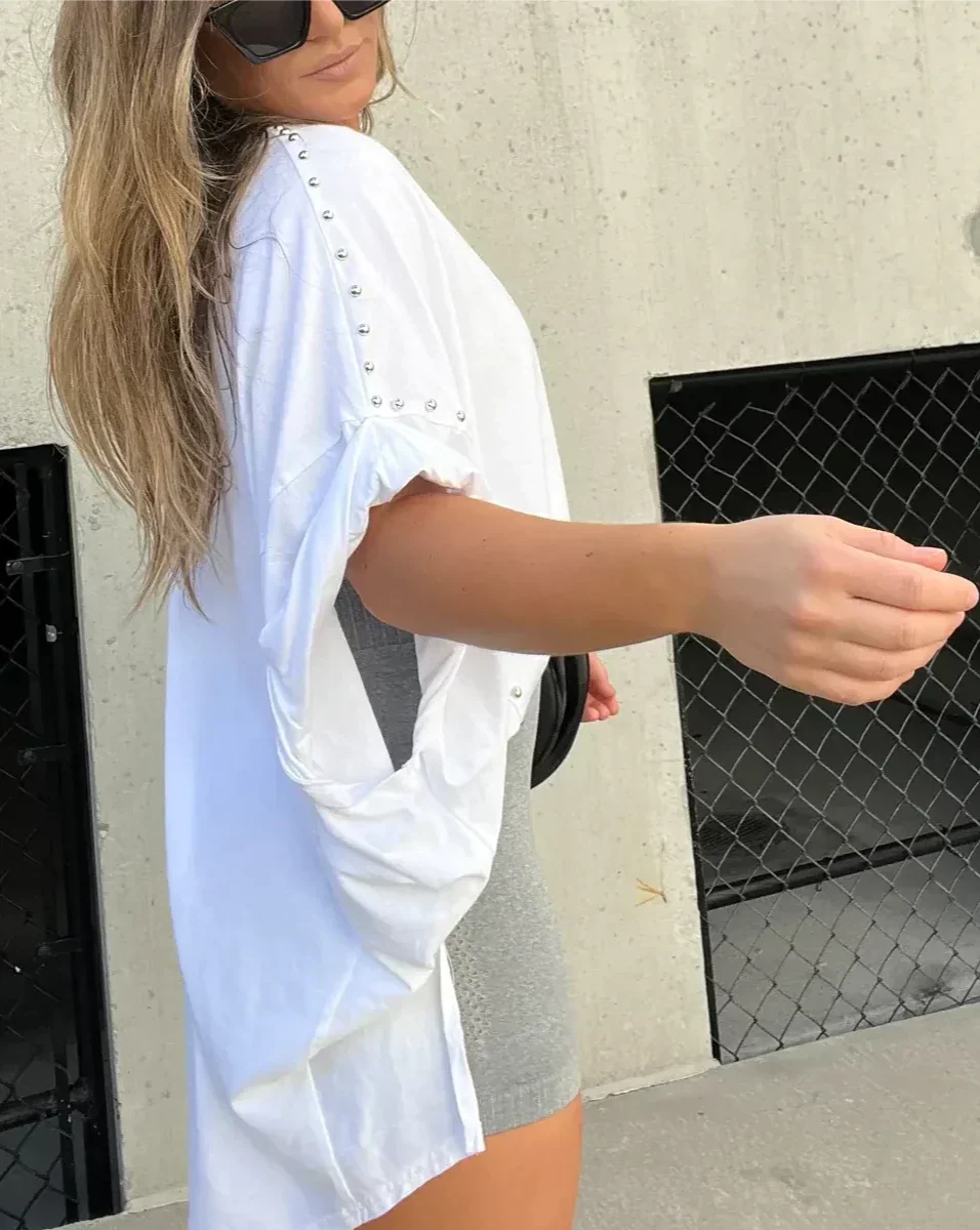 BELLA - T-SHIRT OVERSIZE CON BORCHIE